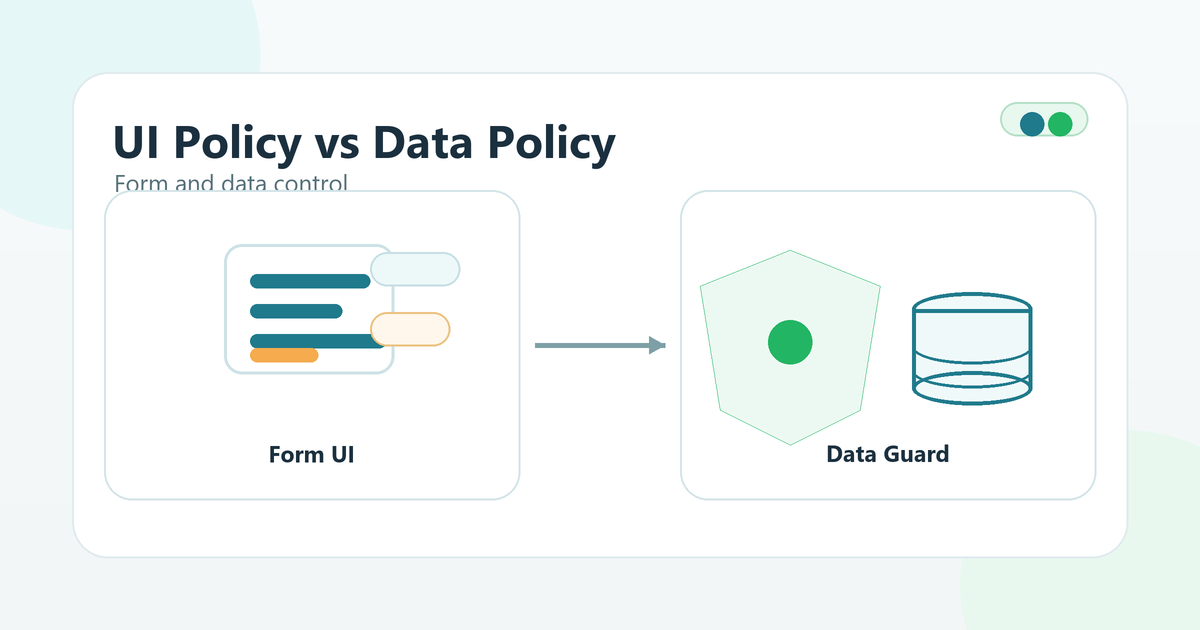 ServiceNowのUI PolicyとData Policyの違いを示すフォーム制御の図解アイキャッチ