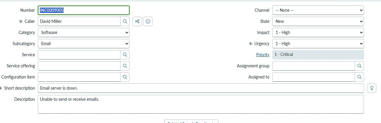 ServiceNow PDIのIncidentフォームでImpact 1 HighとUrgency 1 HighからPriority 1 Criticalになっている実レコード