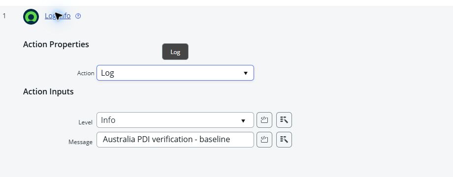 Logアクションに比較元のbaselineメッセージを設定したPDI画面